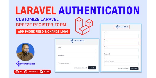 Customize Laravel Breeze Register Form | Add Phone Field & Change Logo | Complete Guide | SoftwareBhai Tech