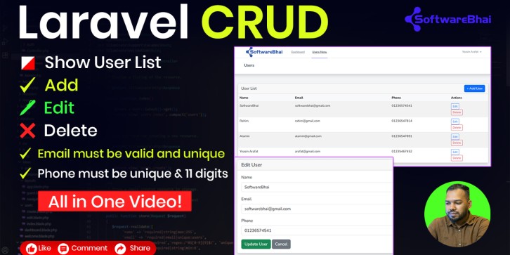 Laravel User CRUD System – GitHub Source Code | SoftwareBhai Tech