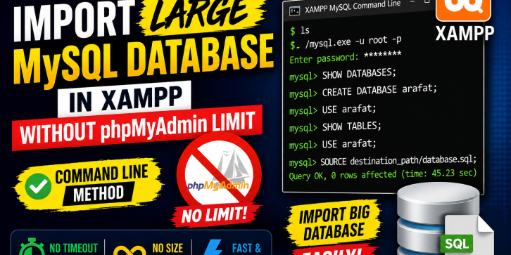 How to Import Large MySQL Database in XAMPP Without phpMyAdmin Limit (Command Line Method)